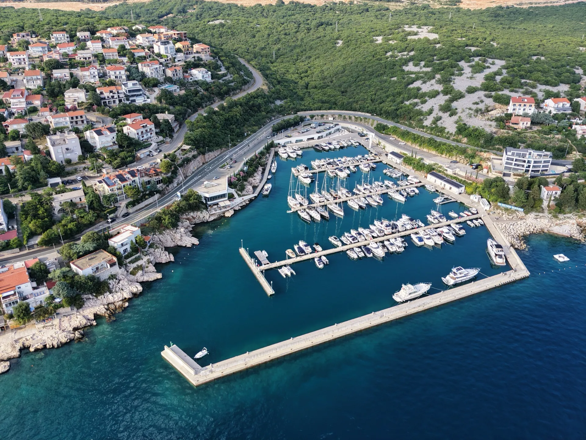 Aerial view of Mitan Marina at the eastern edge of Novi Vinodolski