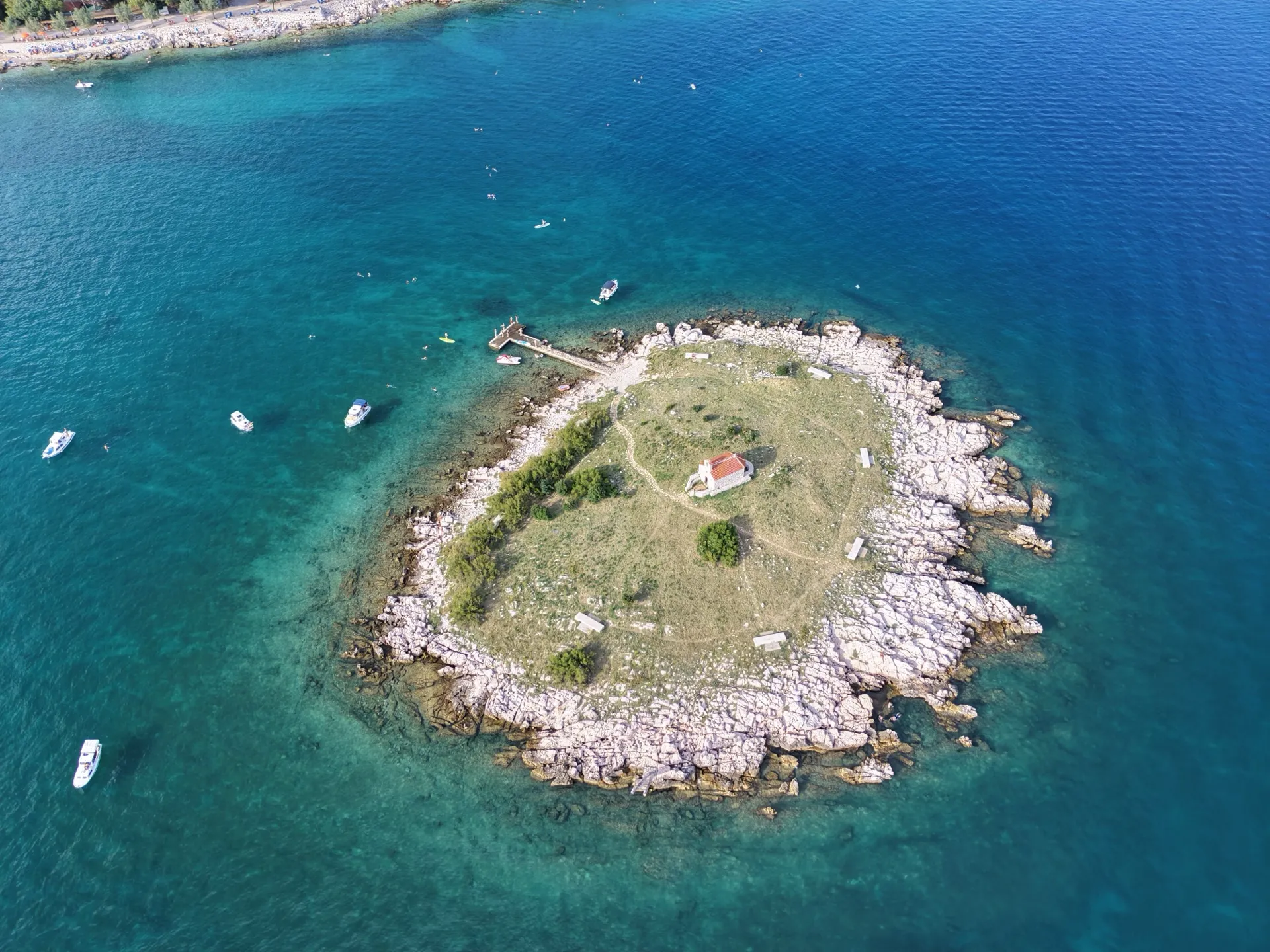 Church, paths and small jetty on San Marino Islet