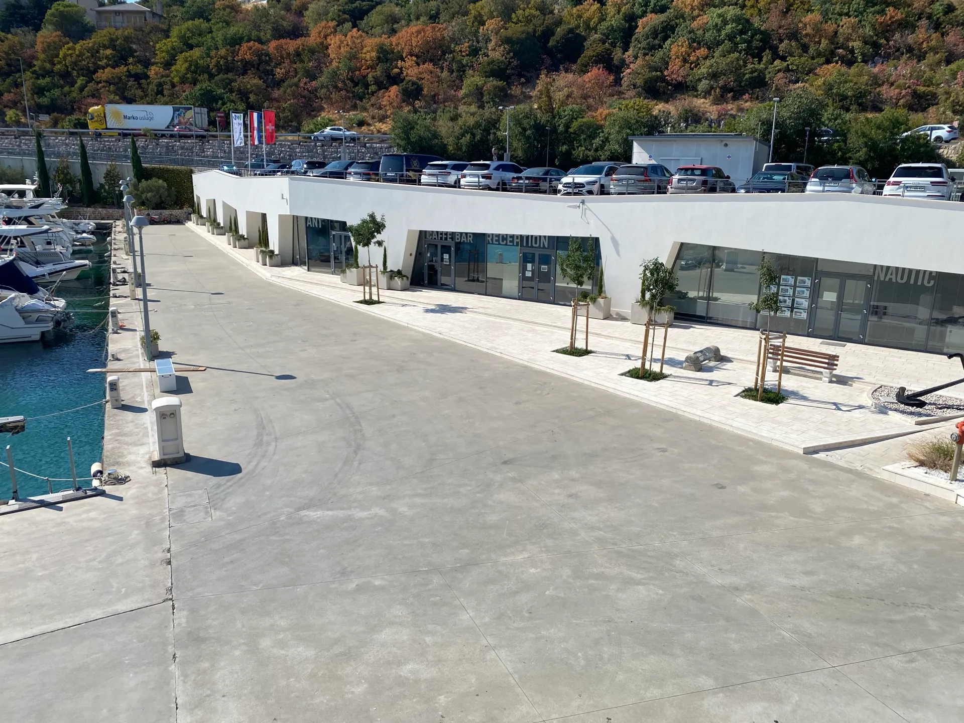 Cafe terrace and restaurant area overlooking Mitan Marina