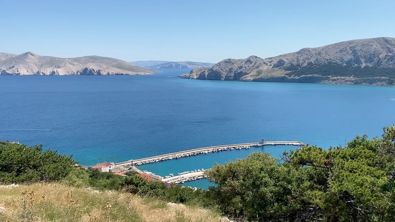 Baška harbour and bay viewed from the hillside