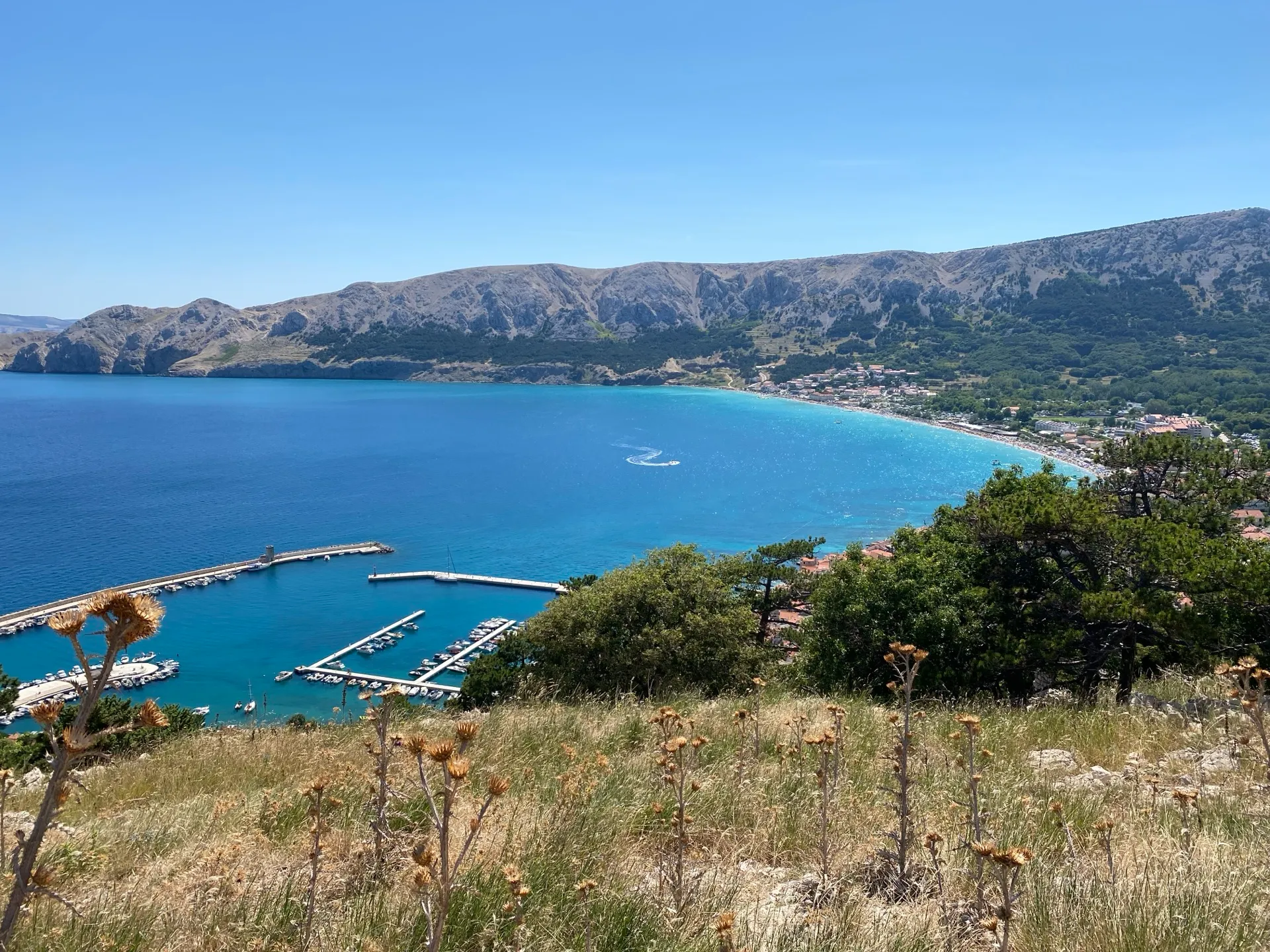 Panoramic view of Baška bay and Vela Plaža on Krk Island