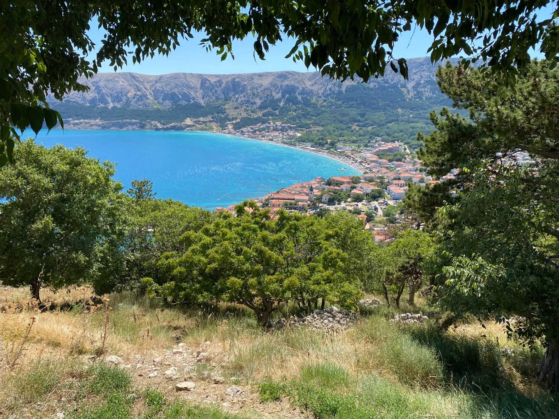 Baška town and Vela Plaža seen from the hillside