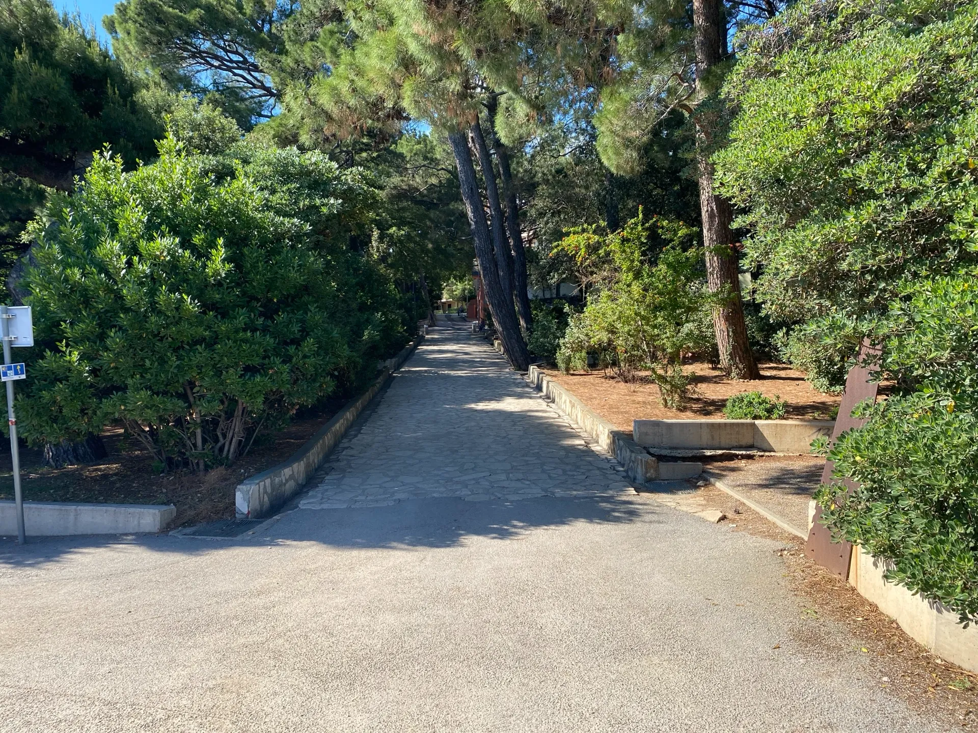 Landscaped walkway through the shaded area behind Lišanj Beach