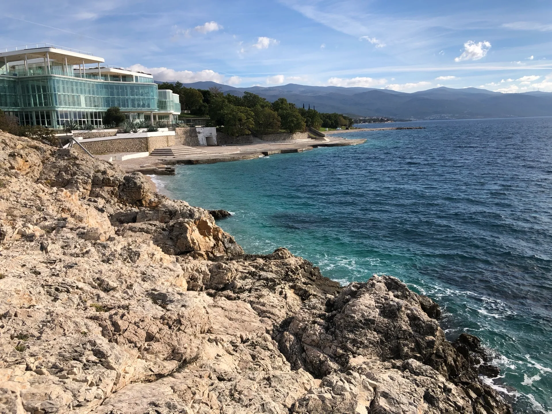 Rocky resort coastline west of Obala Petra Krešimira IV