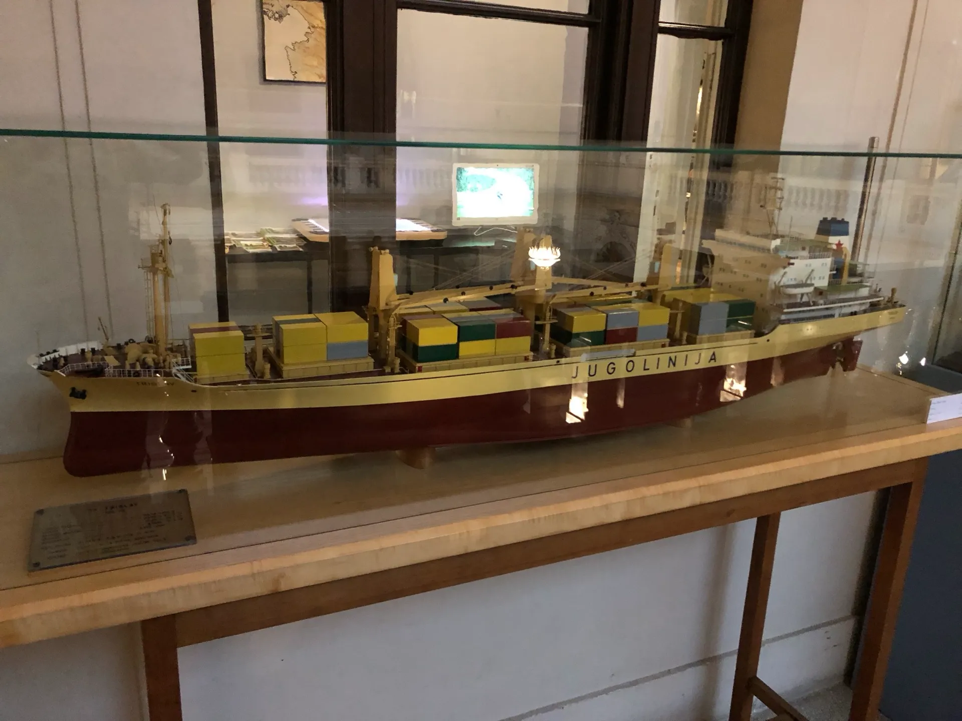 Jugolinija cargo ship model in a temporary 2022 exhibition in Rijeka