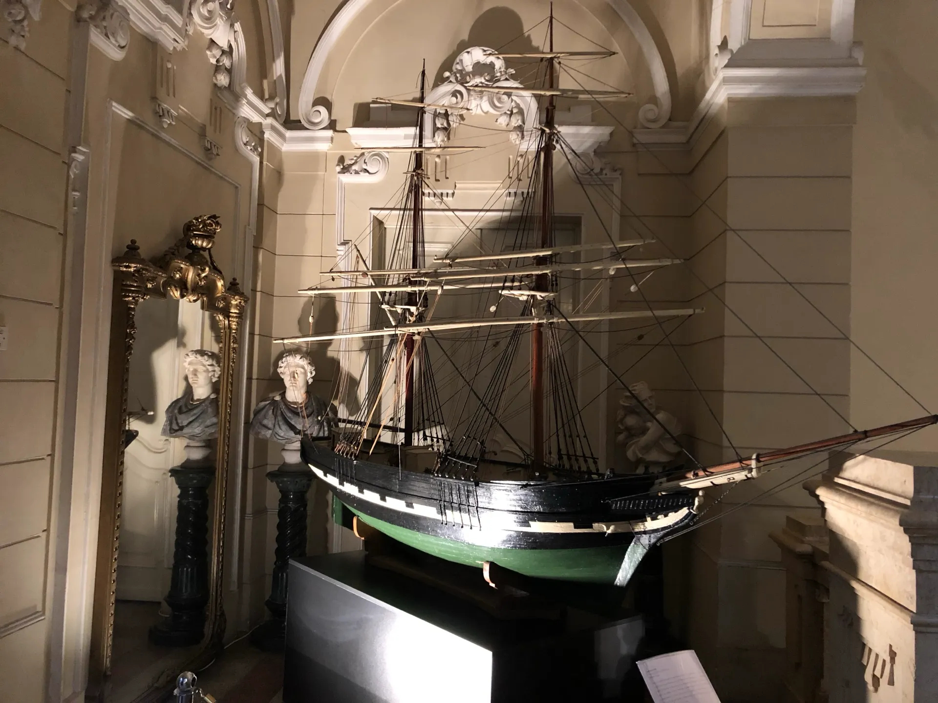 Sailing ship model displayed inside the Governor's Palace in Rijeka