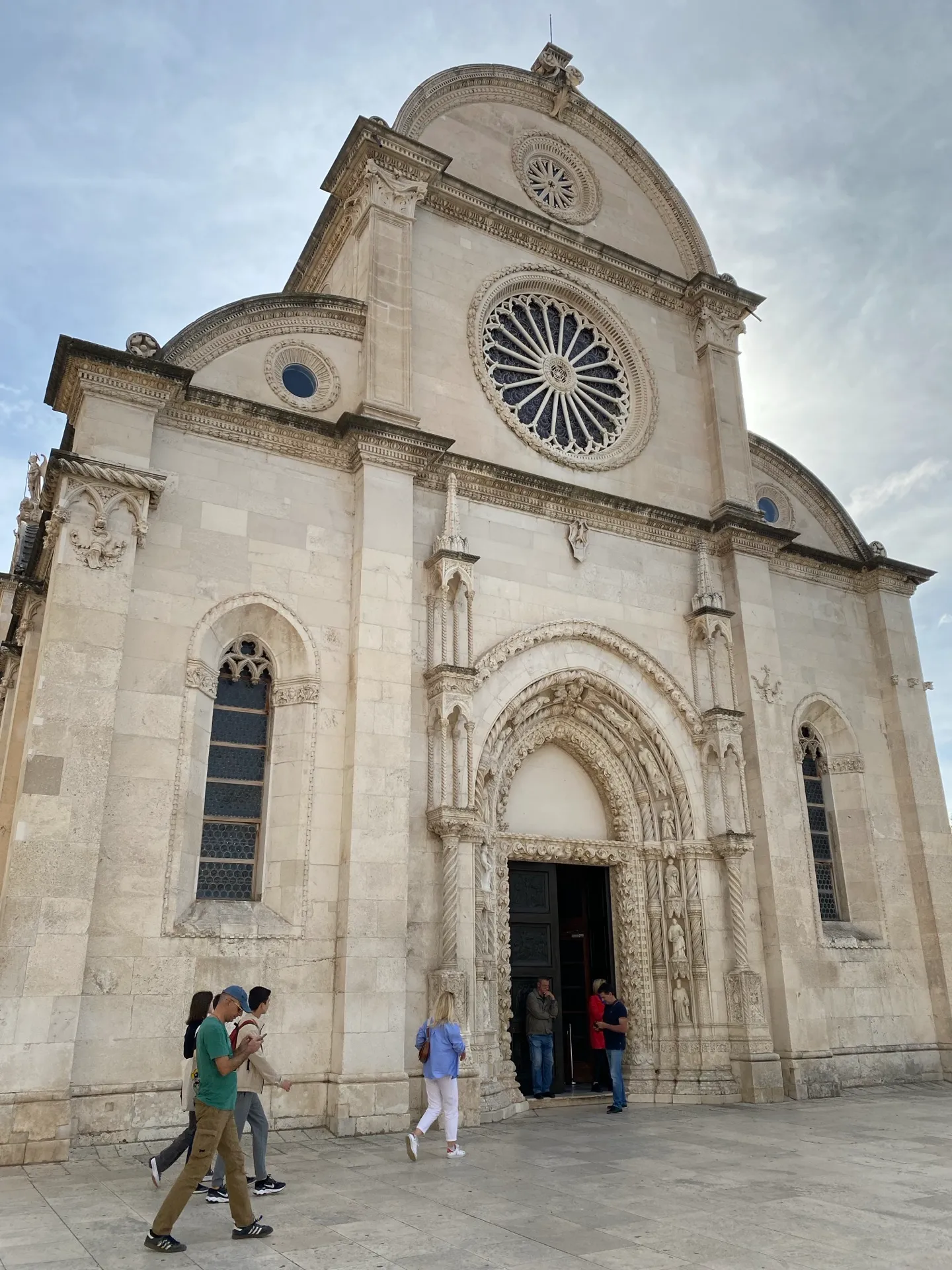 Detailed stone façade and portal of the Cathedral of St James in Šibenik