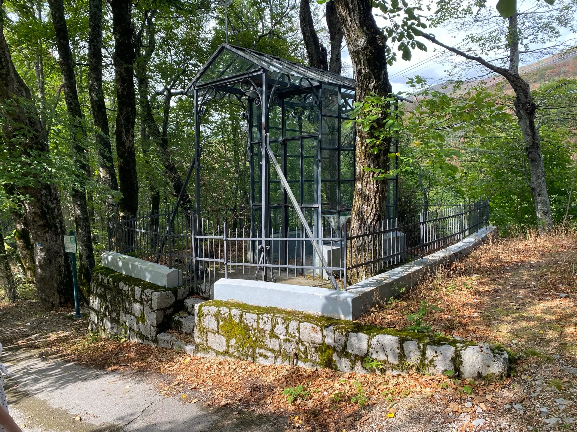 Glass walls and metal frame of Staklena kapelica