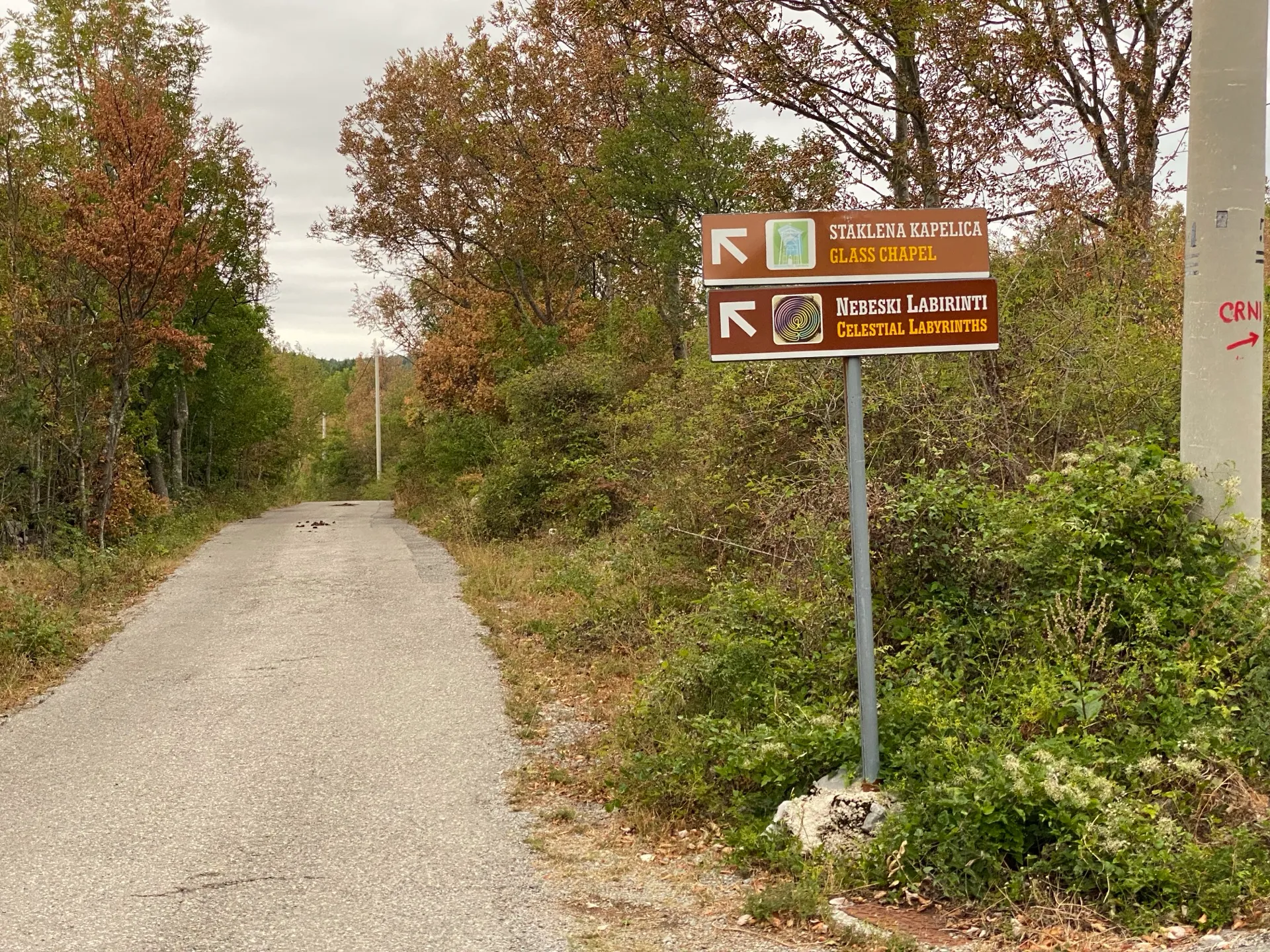Direction signs pointing between the Celestial Labyrinths