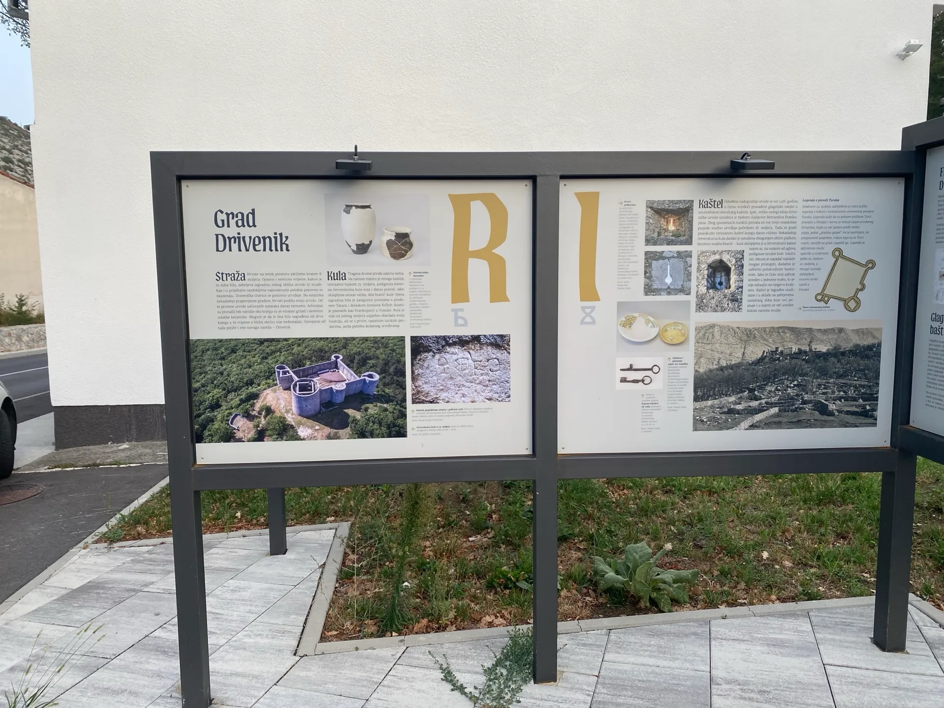 Local history panels in the centre of Drivenik